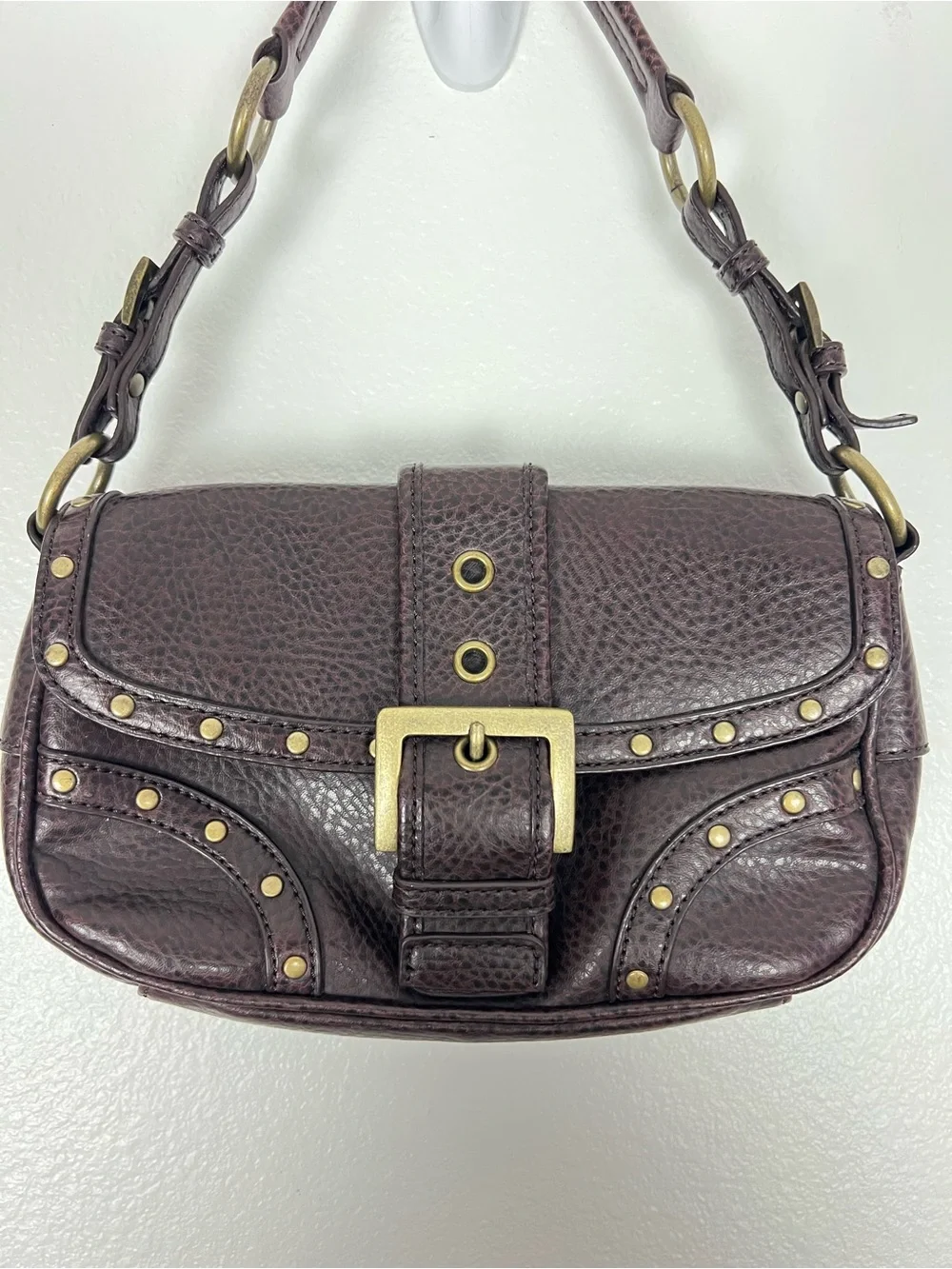 New York & Company Dark Brown Studded Leather Shoulder Bag